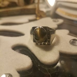 Men's stainless steel ring with diamonds and Stone